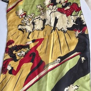 ZAZOU…100%RAYON SCARF YELLOW BLACK RED MOULIN ROUGE DESIGN